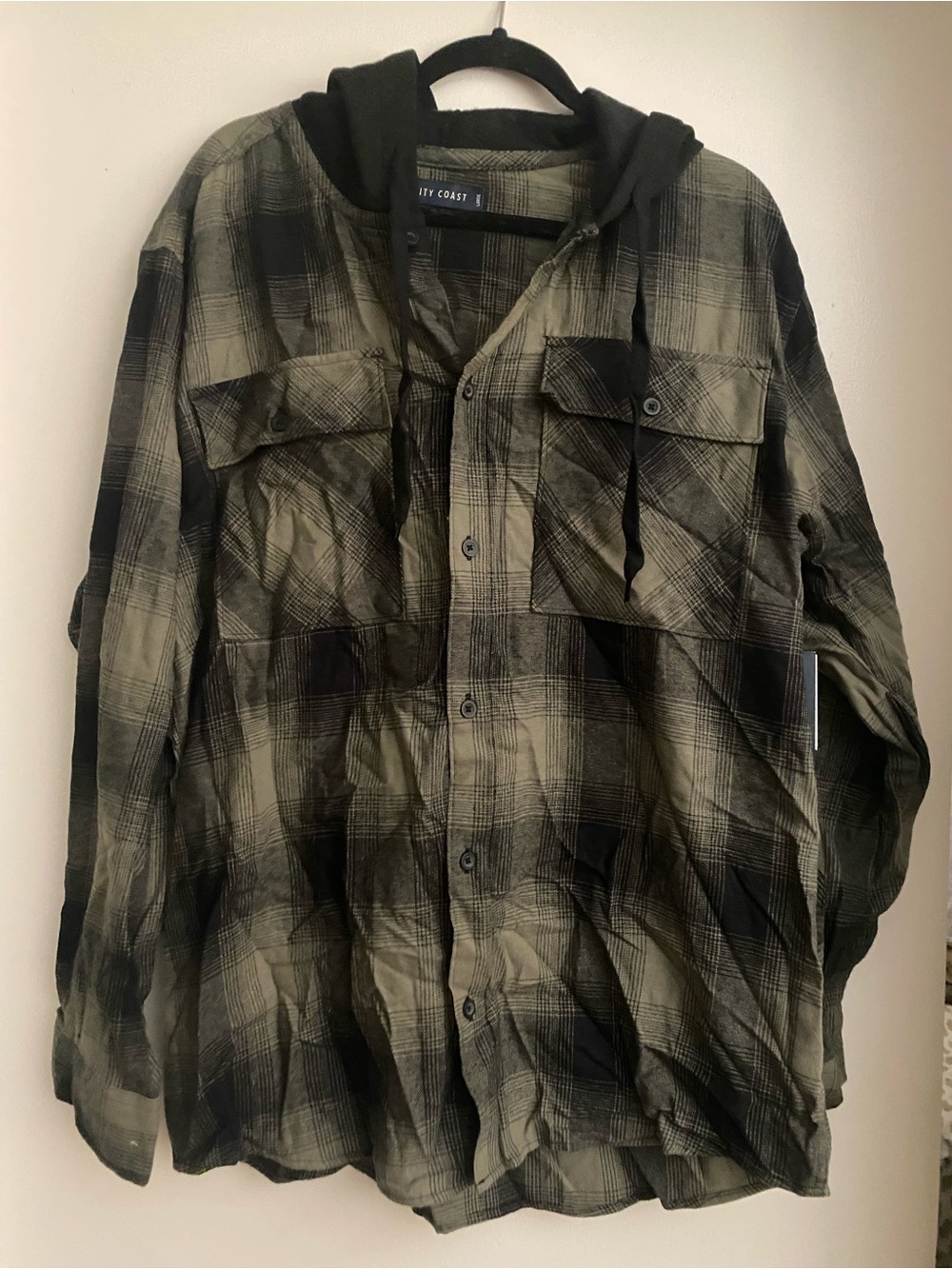 Trinity Olive and Black Plaid Hooded Shirt Jacketh